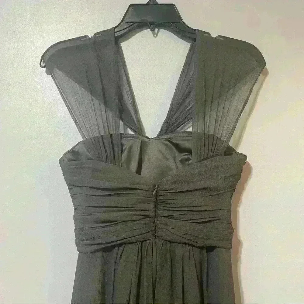 Amsale Women’s Maxi Dress 100% Silk Crinkle Halter Chiffon Gray Size 00 Party - Picture 6 of 13